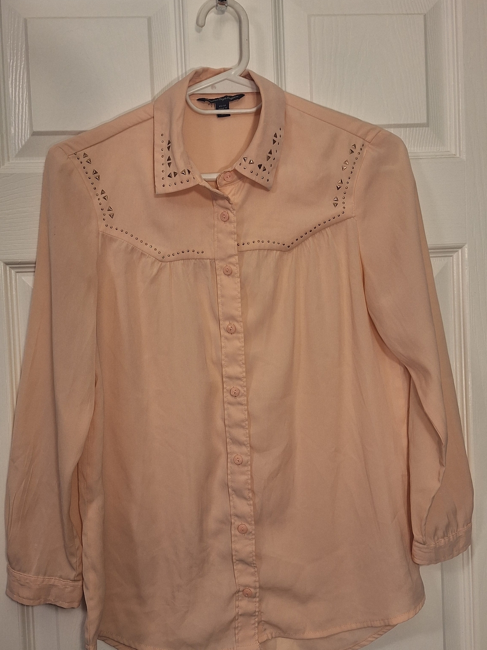 American Eagle Outfitters Peach Stud-Accent Button-Down Blouse